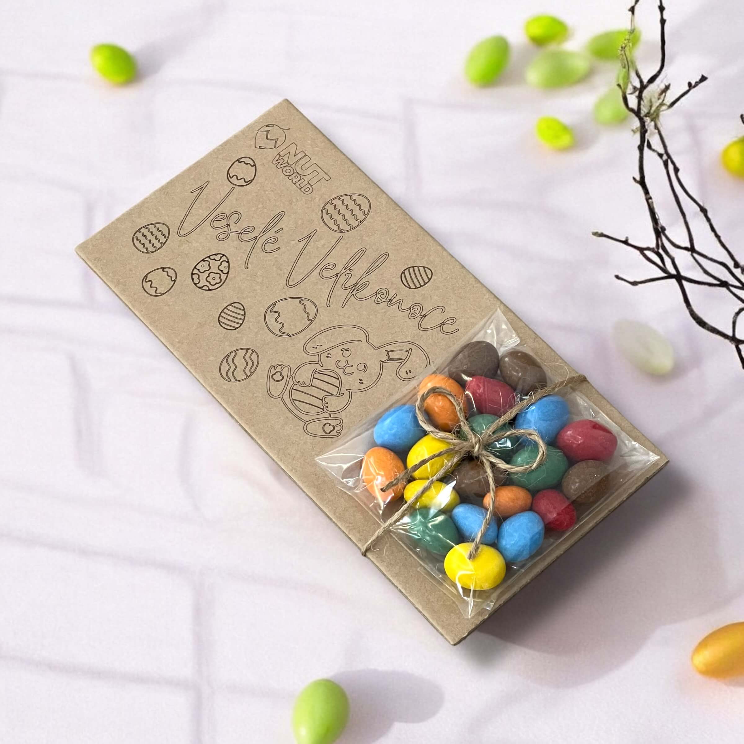 Dárková kazetka -Veselé Velikonoce - Arašídy v barevné čokoládě 50g - Obrázek 2