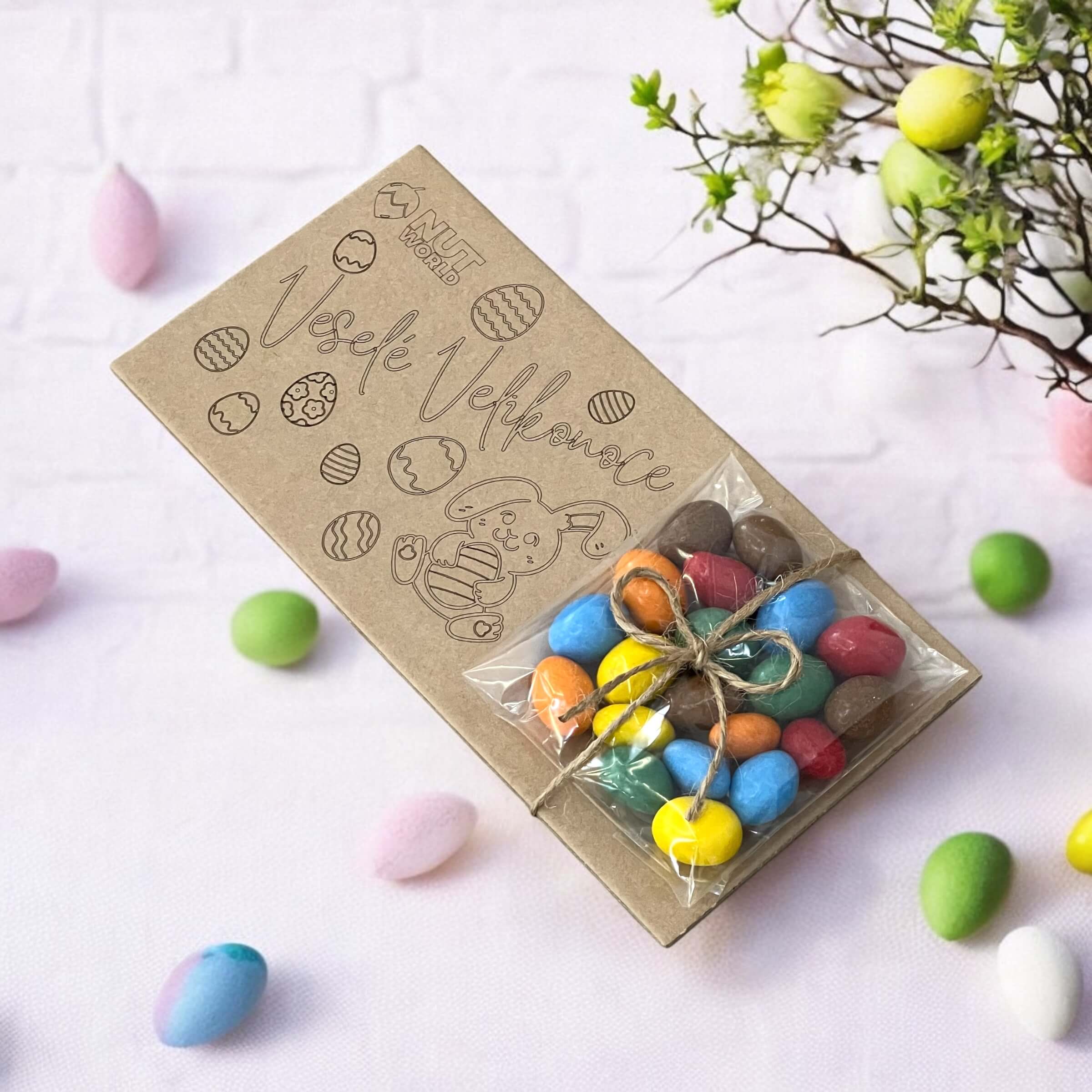 Dárková kazetka -Veselé Velikonoce - Arašídy v barevné čokoládě 50g - Obrázek 3