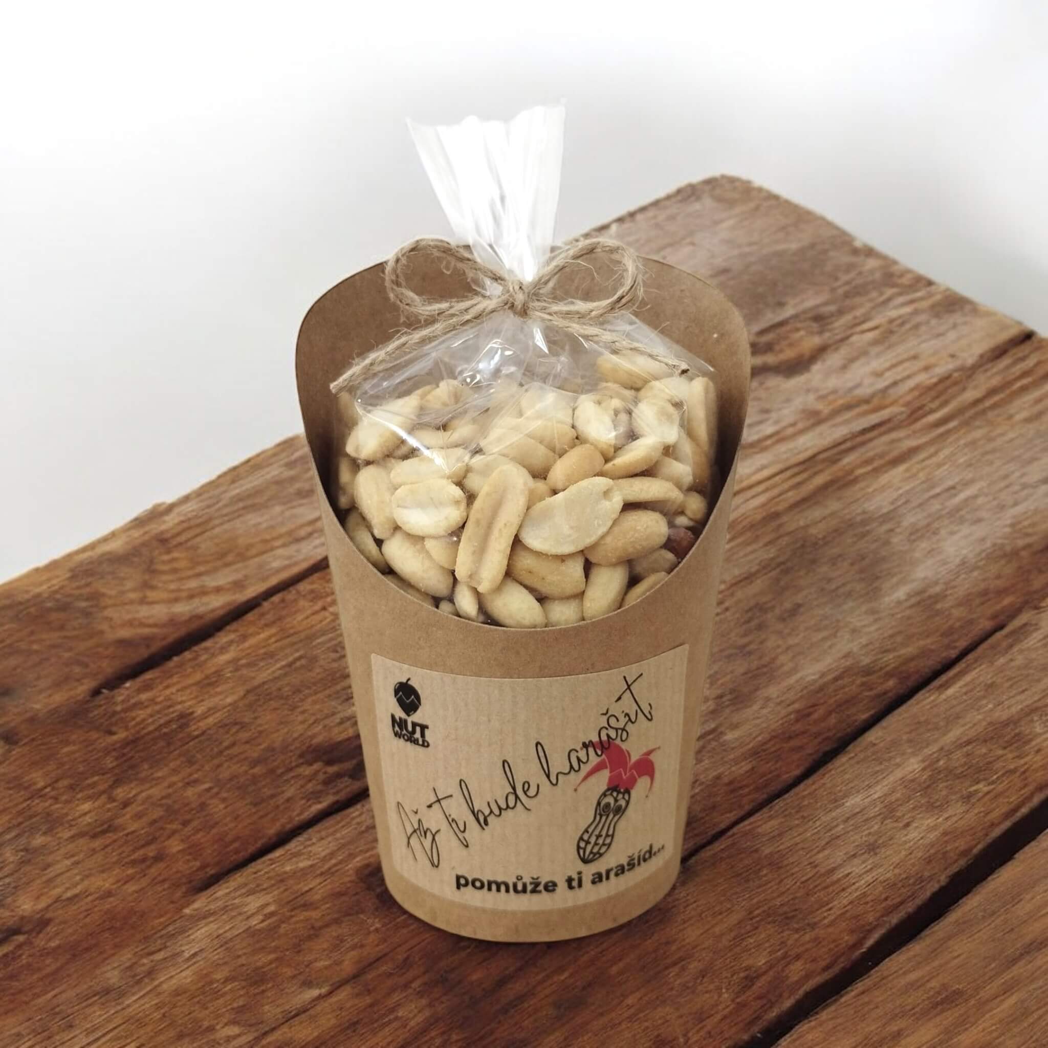 Arašídy solené v celofánku a kelímku 180g - AŽ TI BUDE HARAŠIT, POMŮŽE TI ARAŠÍD
