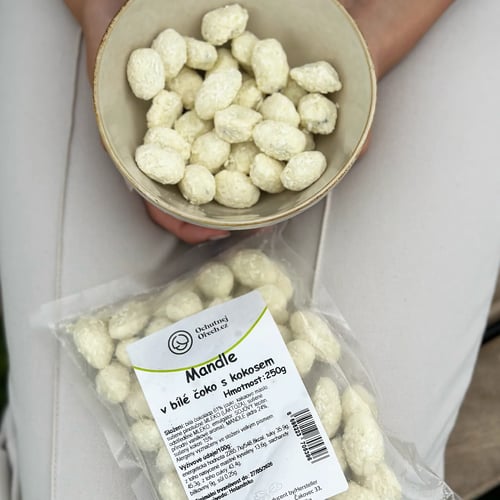 Mandle v bílé čokoládě obalené kokosem 250 g - Obrázek 2