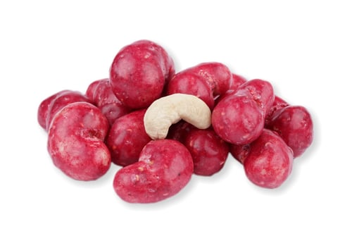 Kešu ořechy MALINOVÉ v bílé čokoládě