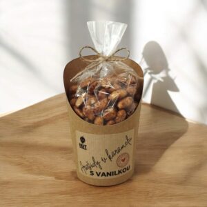 Arašídy v karamelu s vanilkovou příchutí v celofánku a kelímku 180g